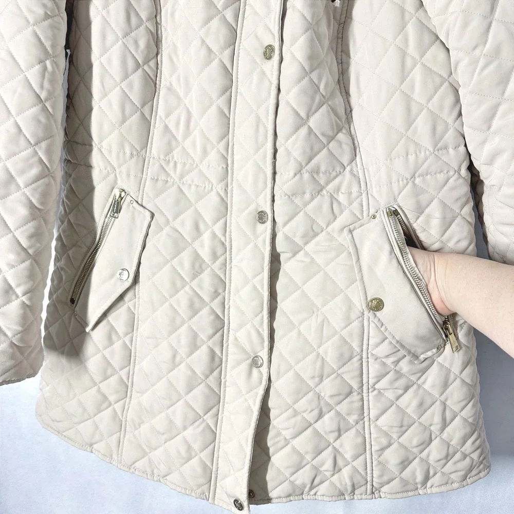 Laundry by Shelli Segal Cream Quilted Hooded Mid-Length Jacket Women's Size XL